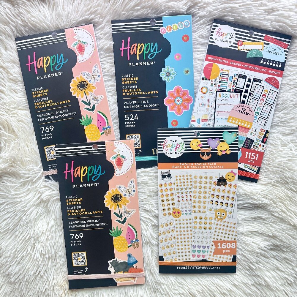NWT Happy Planner (5) Sticker Books Bundle Seasonal Holiday Tile Emojis Budget